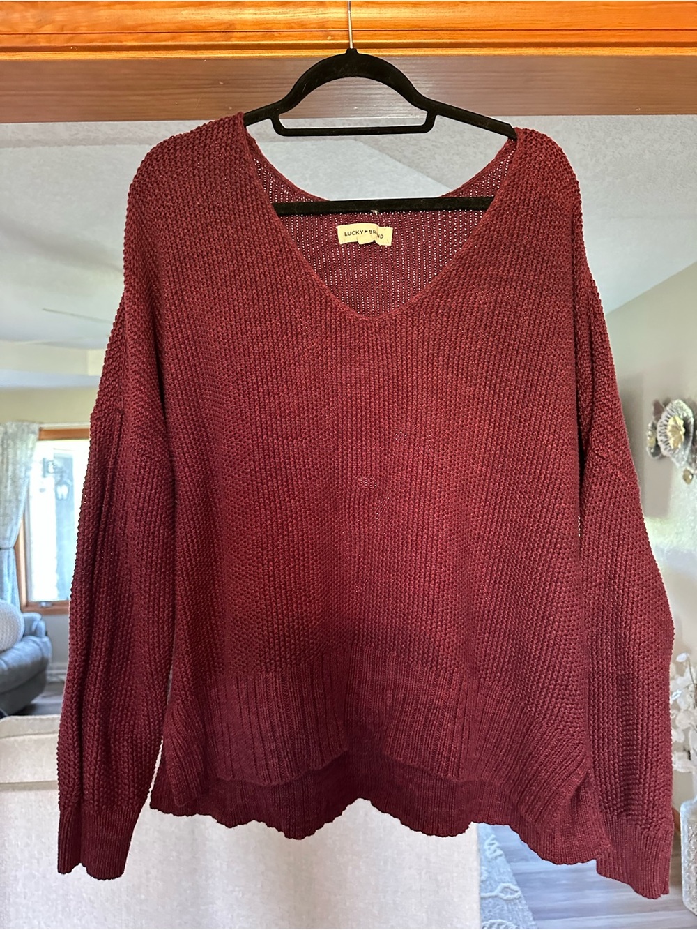 Lucky Brand Women's V-Neck Knit Sweater in Burgundy